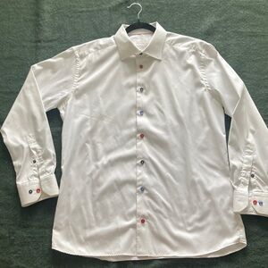 Eton White Dress Shirt with Colorful Buttons